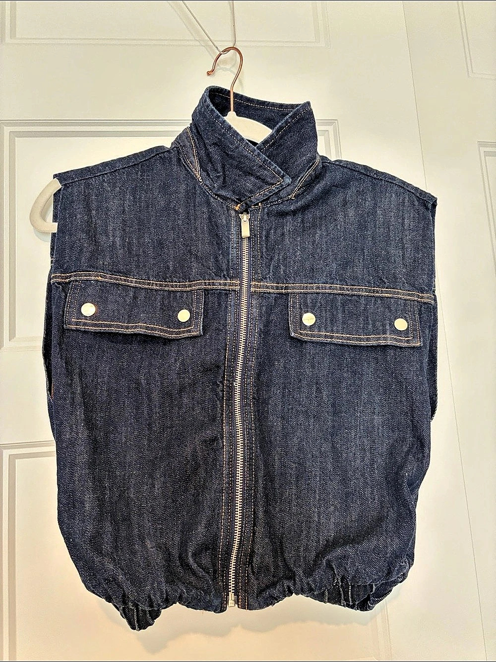 Zara Denim Utility Vest in Blue Size Medium